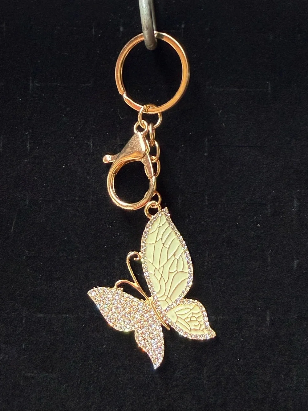 NEW Gold Butterfly Keychain with Cream Enamel Wings